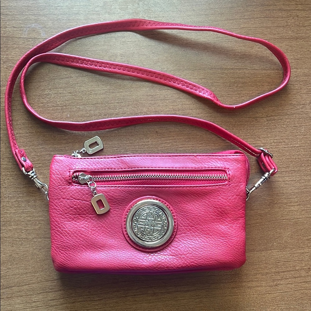 Hot Pink Crossbody Bag with Silver Accents